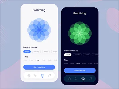 Breathing Day & Night App Exploration 2022 app breathing calm meditation popular relax screen trend ui
