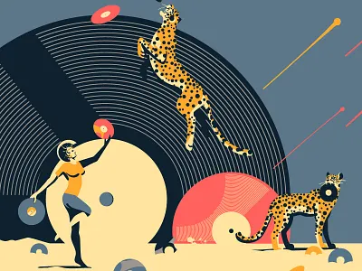 DJ adobeillustrator animal art artwork cat cheetah design digitalart djs drawing editorial girl illustrator music pop record red vector vinyl wild