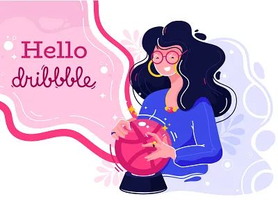 Hello, Dribbble ! character debut design drawing dribbble dribbble ball fortune teller hello dribbble illustration