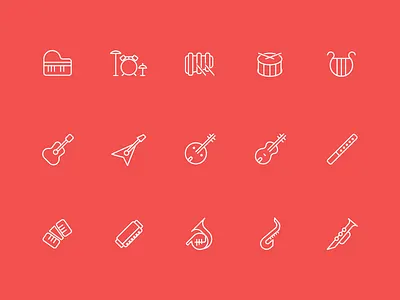 A set of instrument icons accordion branding design drum flute guitar harmonica icon illustration logo music musical instruments perform piano play sing singing song ui vector