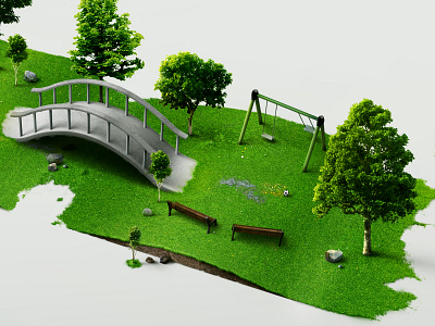 Garden in Full View 3d isometric photoshop rendering