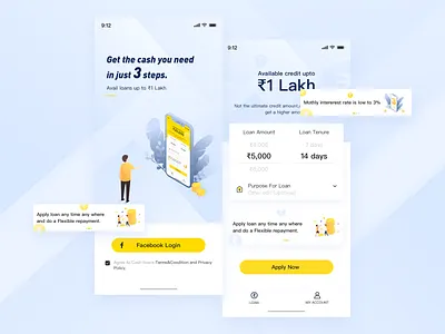 Financial blue design illustration pages ui yellow