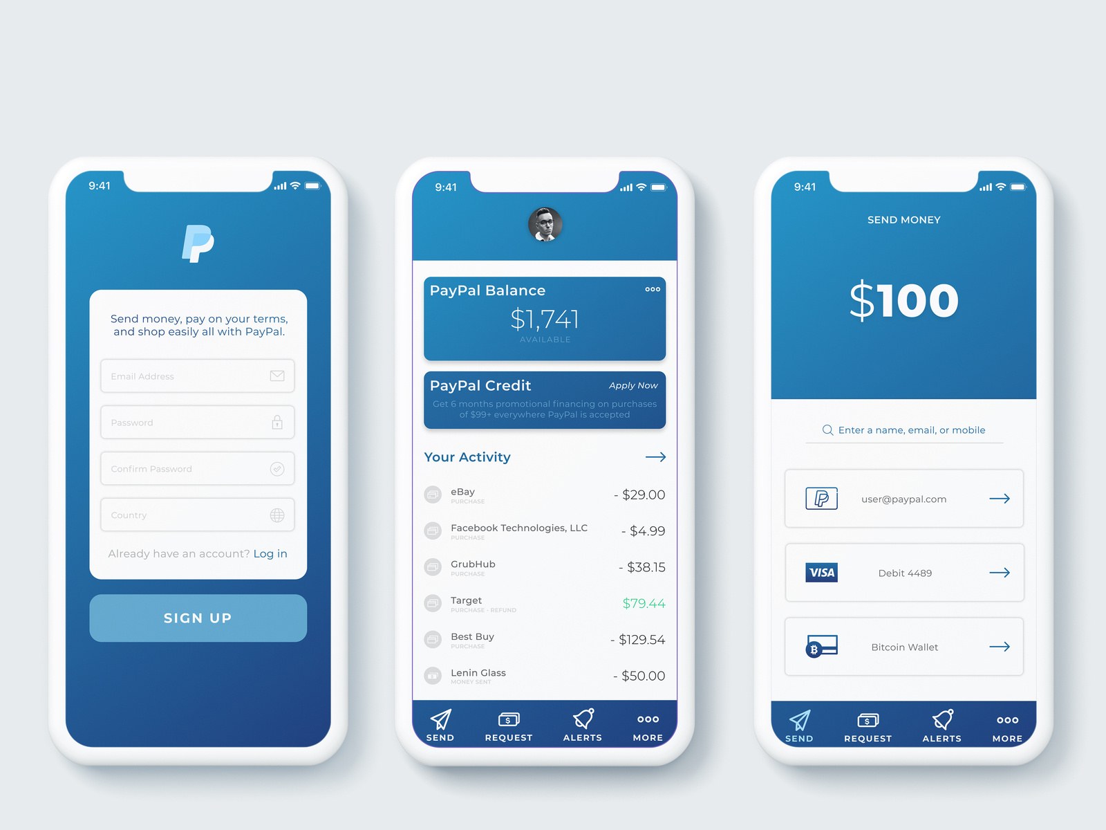 PayPal App Interface