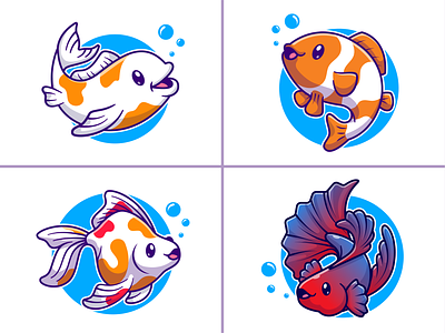 Cute fish🐟🐠🐬💦 animal aquarium coral cupang cute dolphin fish fishing flat icon illustration koi fish logo mascot sea zoo
