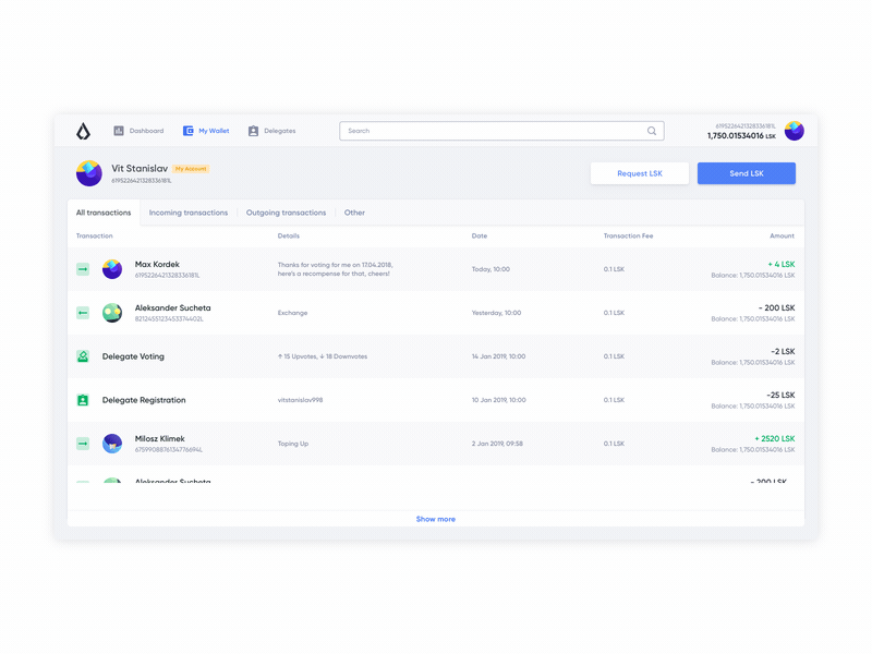 Lisk Hub Pending Transaction animation application blockchain crypto cryptocurrency desktop finance lightcurve lisk loading money pending transaction ui wallet