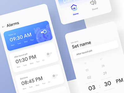 Fun Alarm app UI | Alternative color alarm app app design flat ui ios app minimal ui reminder stop watch timer app ui design