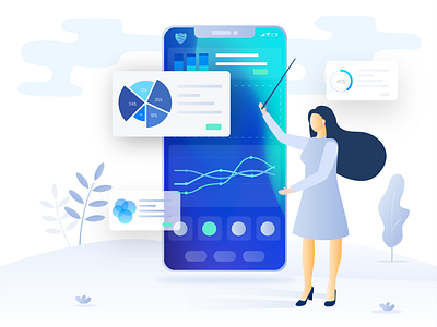 Dashboard illustration for a SaaS application account app application character chart dashboard finance fintech illustration loan mobile mobile app mortgage platform saas statistics trading ui vector webapp