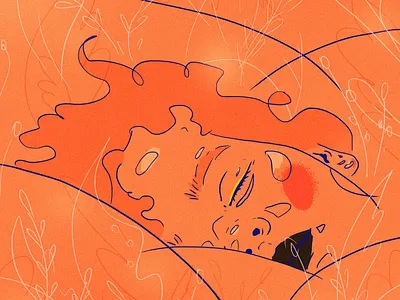Slumber character curly design digital drawing girl character illustration orange portrait sleep texture wacom intuos
