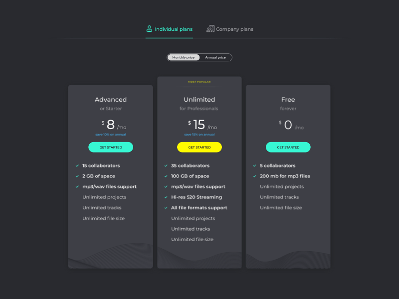 Pricing page dark ui inteface interace interaction interaction animation interaction design plans pricing page pricing plans uidesign user interface ux ui ux design ux ui ux ui design