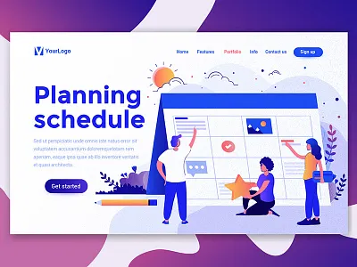 Planning Schedule business creative design illustration landing man online page people template ui web woman