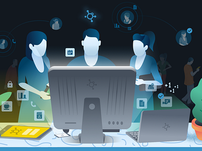 The Hub computer dark design hub idea itworx itworx hub light people vector