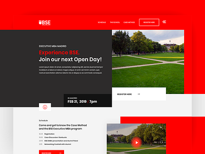 Business School Europe - University business school design geometric interface interface design landing page open day professor red students ui design university ux designer webdesign