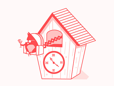 Brake Time 3 bird brake clock cute line illustartion red