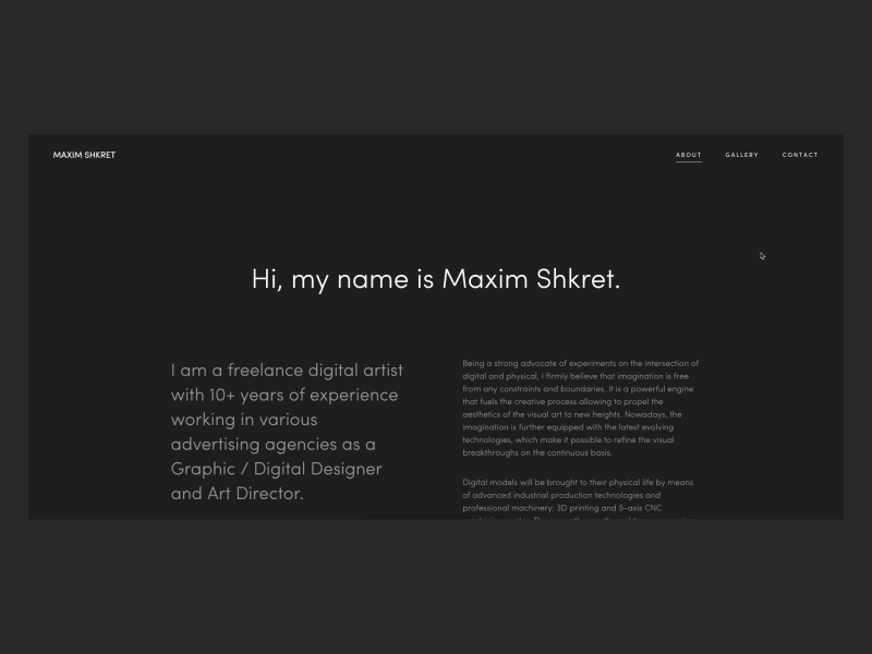 Max Shkret Website - Scroll animation animation code contact css css 3 design html html 5 html css javascript motion parallax parallax website scroll ui web website