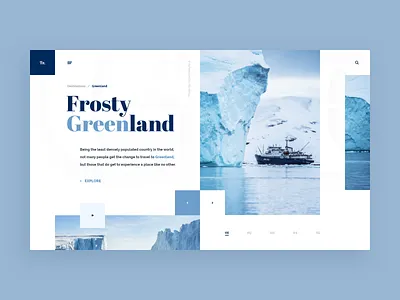 Frosty Greenland Web-site Concept (updated) adventure blue concept design frost greenland sea site tour travel ui web white xd