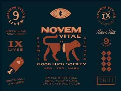 Novem Vitae 2d animal animals badge branding cat design eye flat icon icons illustration logo luck patch paw retro vector vintage
