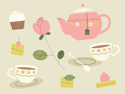 tea time~ art artwork blog branding cake character cupcake cupcakes design drawing elegant english girl graphic illustration illustrator rose royalty strawberry tea