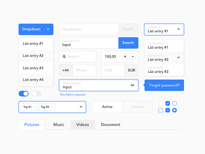 UI Elements XD Freebie adobe xd button clean dropdown field form freebie kit toggles ui xd