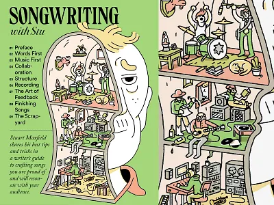 Songwriting with Stu (cover) cartooning cartoons cover drawing editorial illustration illustration typography