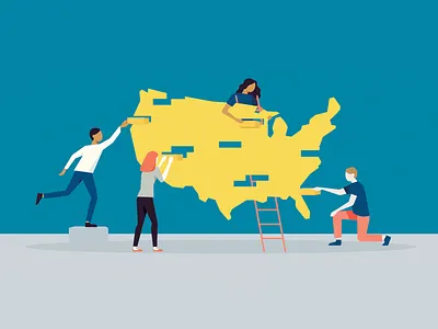 Building America adove america blue boy building character diversity flat girl illustration ladder minimal monday people us usa vector