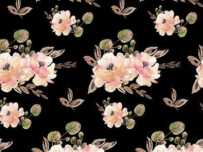 Vintage Black black botanic drawing floral flowers illustration leaves painting pattern pink watercolor