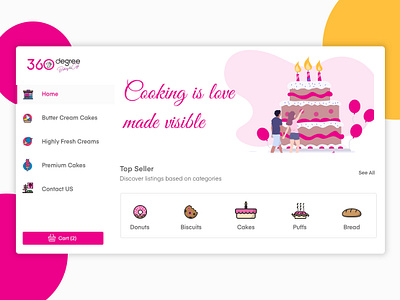 360 Degree Cakes & Bakes bakes cakes cart ecommerce illustrations logo shopping spa vector website