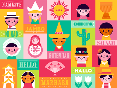 Hello World brazil children colorful countries cute disney happy hawaii hello holland illustration india italy its a small world japan mary blair mexico travel vector