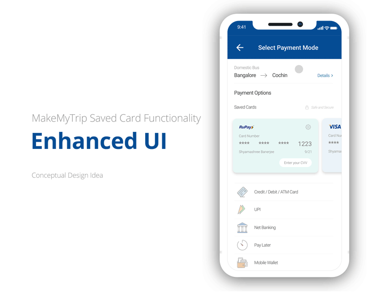 Make My Trip Payment Screen - Saved Card Functionality illustration interaction makemytrip uidesign