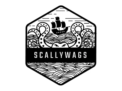 Scallywags & the kraken: Take III illustration kraken logo logo design pirate scallywags team logo