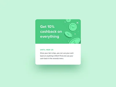 Cashback Graphic app cashback coins green incentive modal popup rounded corners uidesign wish