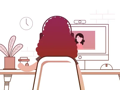 Video Call call communication computer desk graphic headphone illustration illustrator interaction internet longdistance remote sound speak talk vector video call webcam work