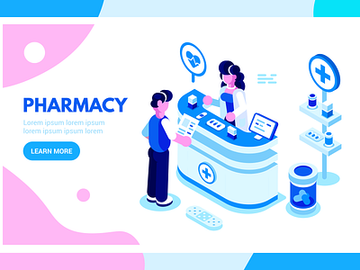 Pharmacy business character customer design drug drugstore first aid healthcare illustration landing page medicine online pharmacist pharmacy recipe seller shop store vector website