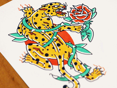 Crawling Cats alana tomlin alanatomlin american traditional cat leopard rose tattoo tattoo art thorns traditional tattoo tshirt design
