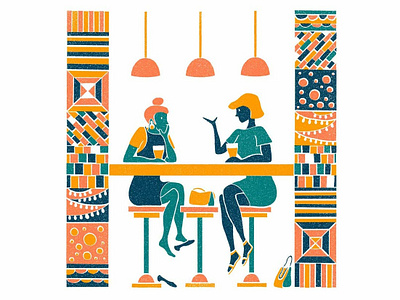 Summer Pints cafe chatting design drawing figures illustration pattern personal work retro scene texture tiles