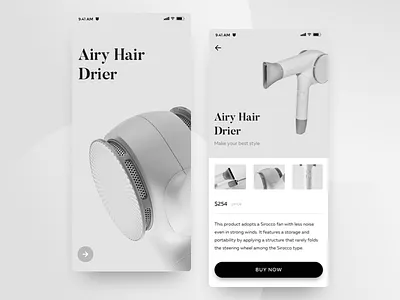 Airy App UI animation app card clean concept design drier e commerce explore grid image interaction interface ios photo shop app slider typography ui ux