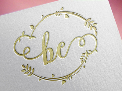 BE logo design floral gold logo typography