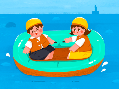 Guilin blue color couple flat illustration river