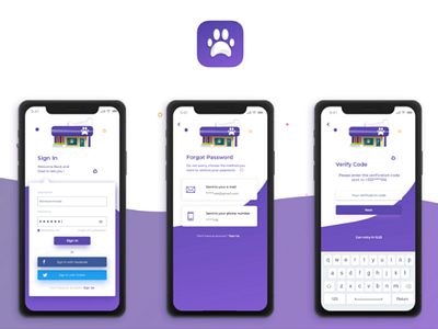 Pet-care App - Sign in process app app design illustrator pet pet care sign in sign up ui