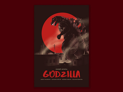 Godzilla Poster black burgundy design godzilla illustration japan movie movie art movie poster red texture tokyo