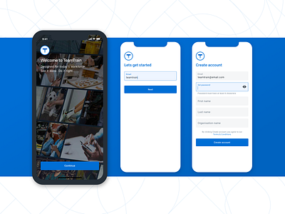 TeamTrain Sign up app create account home screen safetyculture sign sign up signup training training app uidesign video video app video training