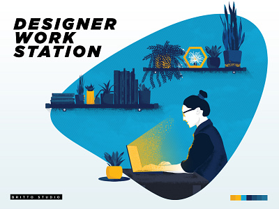 Designer work station blue illustration britto studio designer designer portfolio freelancer girls graphic design homepage illustration illustration art portfolio typography visual art work station yellow light