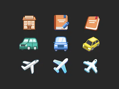 Travel icons - style explorations car hotel icon icon set illustration notebook plane rental taxi travel vehicle