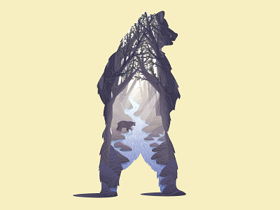 Forest Life adventure animal bear bear illustration design double exposure exploration forest illustration nat geo nature outdoors river trees vector wilderness