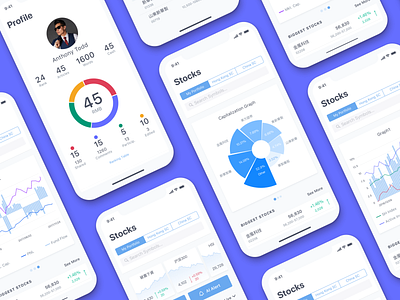 Stock Analysis App UI: Light Theme app app design design design studio finance graphic design interaction design interface light theme mobile mobile app mobile screens money personalization stats stock app ui user experience user interface ux