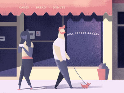 Tiny dog bakery bear cafe character design dog flat design girl illustration photoshop street sunset vector