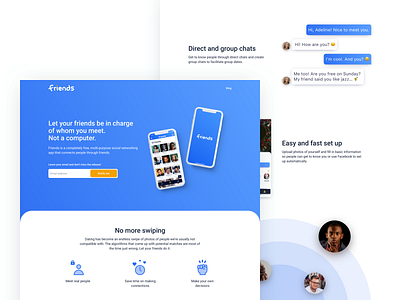 Social app landing page app page call to action clean dating desktop features page friends gradient iphone landing page promo simple social subscribe web