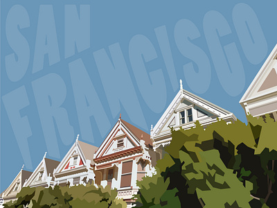 The Painted Ladies adobe illustrator architechture buildings city design flat design illustration retro san francisco vector vector art vector illustration victorian