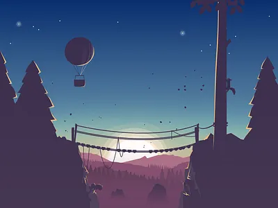 Wooden Bridge Vector Illustration hot air ballon landscape illustration nature landscape night sky illustration sunset illustration vector illustration vector landscape wooden bridge
