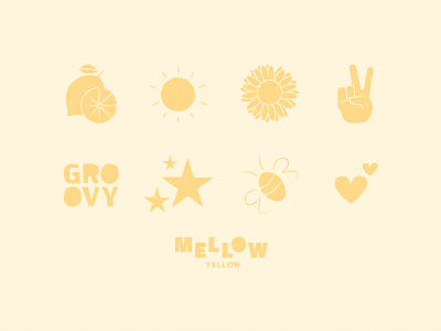 Mellow Yellow Branding bee doodle groovy happiness heart lemon mellow yellow peace star sun sunflower tone