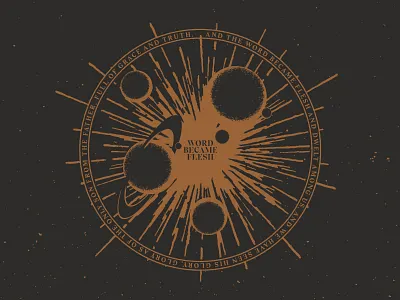 WORD BECAME FLESH bible bible verse coaster design creation creator explosion jesus moon planets saturn space stars sticker mule sundial